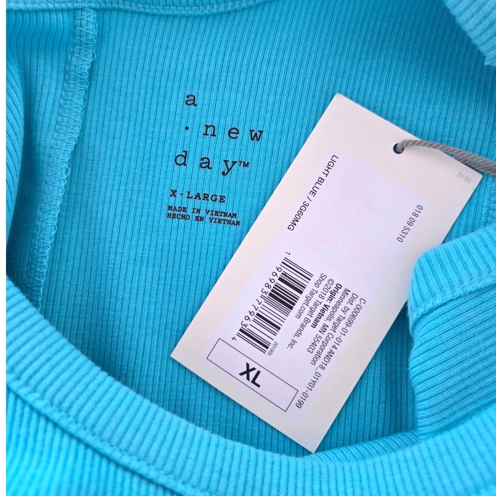 A New Day Teal Ribbed Knit Tank Mini Dress Sz XL Sleeveless Crew Neck NEW - Picture 3 of 4